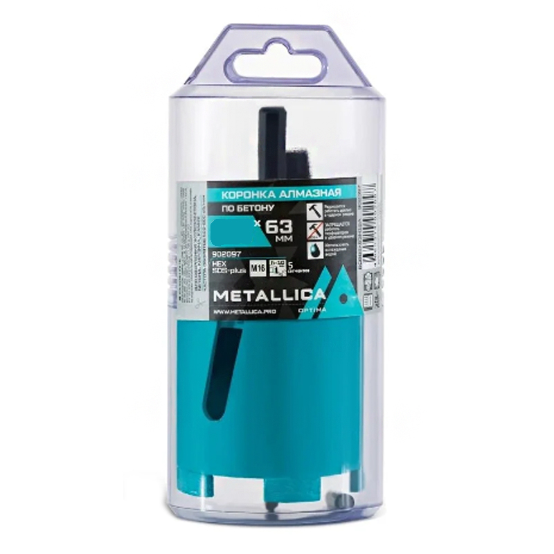 Коронка алмазная METALLICA Optima 82x63 мм, М16, с хвостовиками HEX, SDS-plus, по бетону, в тубе