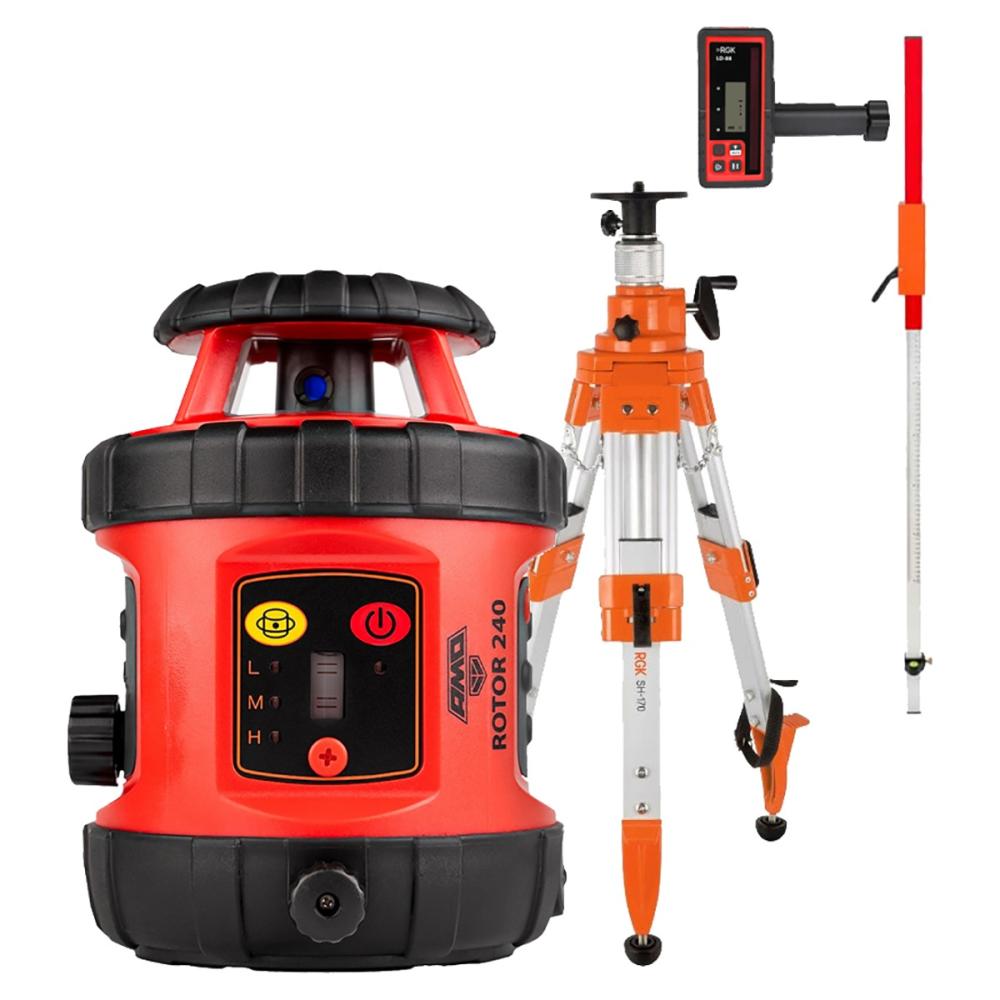 Комплект ротационный нивелир AMO ROTOR 240 с калибровкой + штатив RGK SH-170 рейка RGK LR-2 приемник