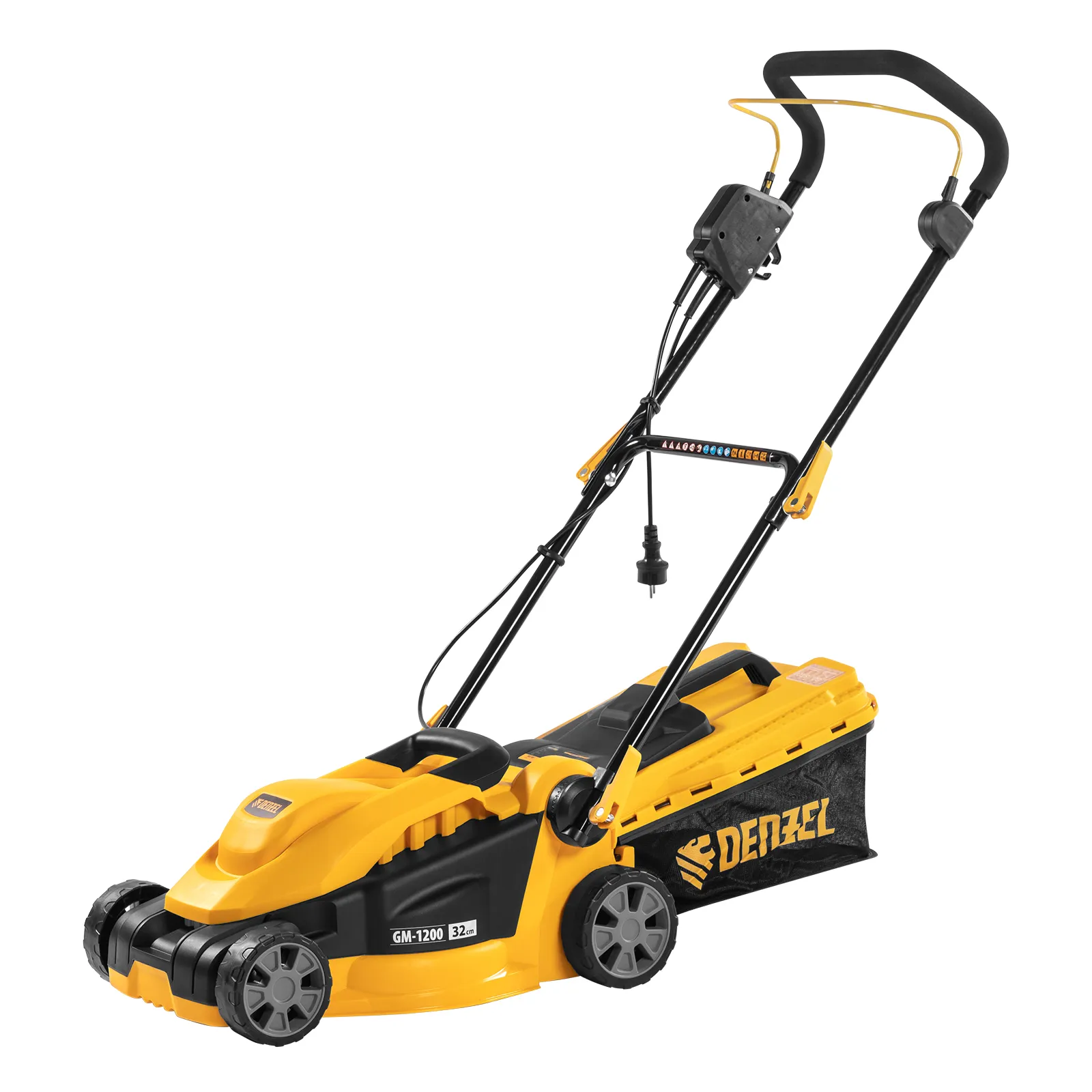 Газонокосилка электрическая Denzel GM-1200, 1200 Вт, ширина 32 см, 3 уровня, травосборник 25 л.
