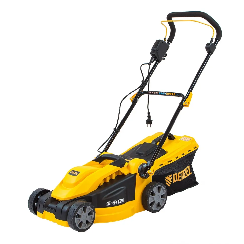 Газонокосилка электрическая Denzel GM-1600, 1600 Вт, ширина 36 см, 3 уровя, травосборник 35 л.
