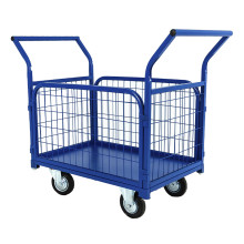 Тележка платформенная TOR ТП-2С (600х900) с бортами из сетки и двумя ручками (колеса 160 мм)