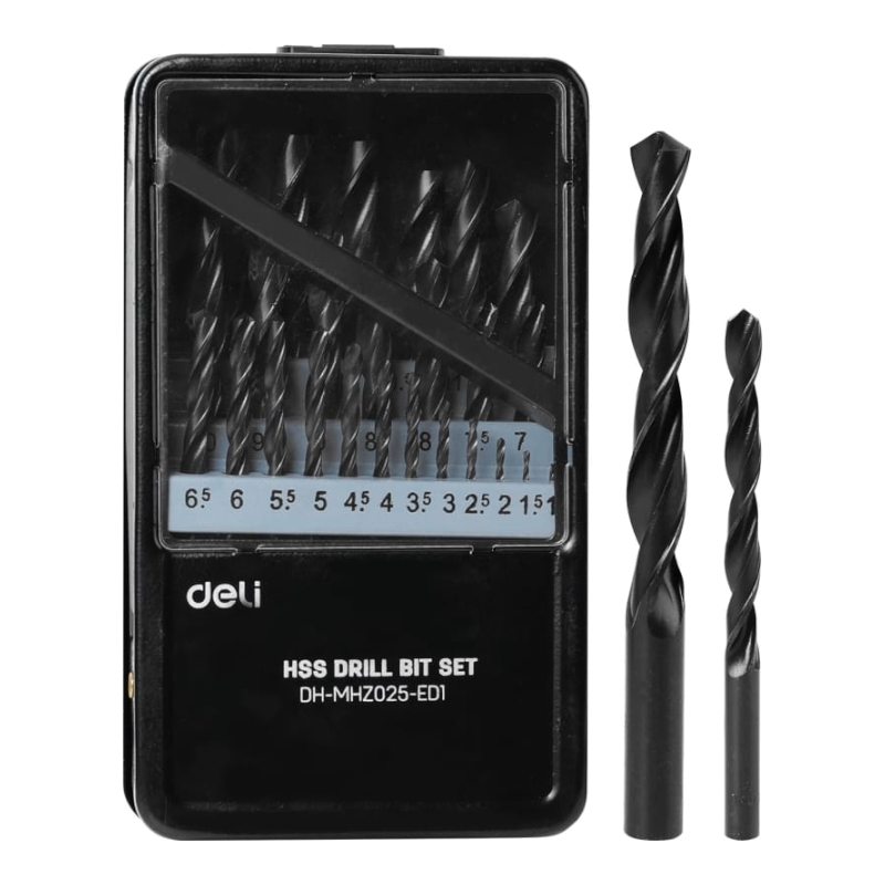 Набор сверл по металлу hss DELI DH-MHZ025-ED1 (1-13мм, 25 шт) металлический кейс 112193