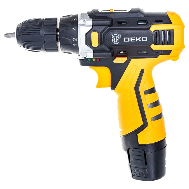 Аккумуляторная дрель-шуруповерт DEKO DKCD12FU-Li в кейсе + набор 63 инструмента для дома, 12В, 2х2.0Ач
